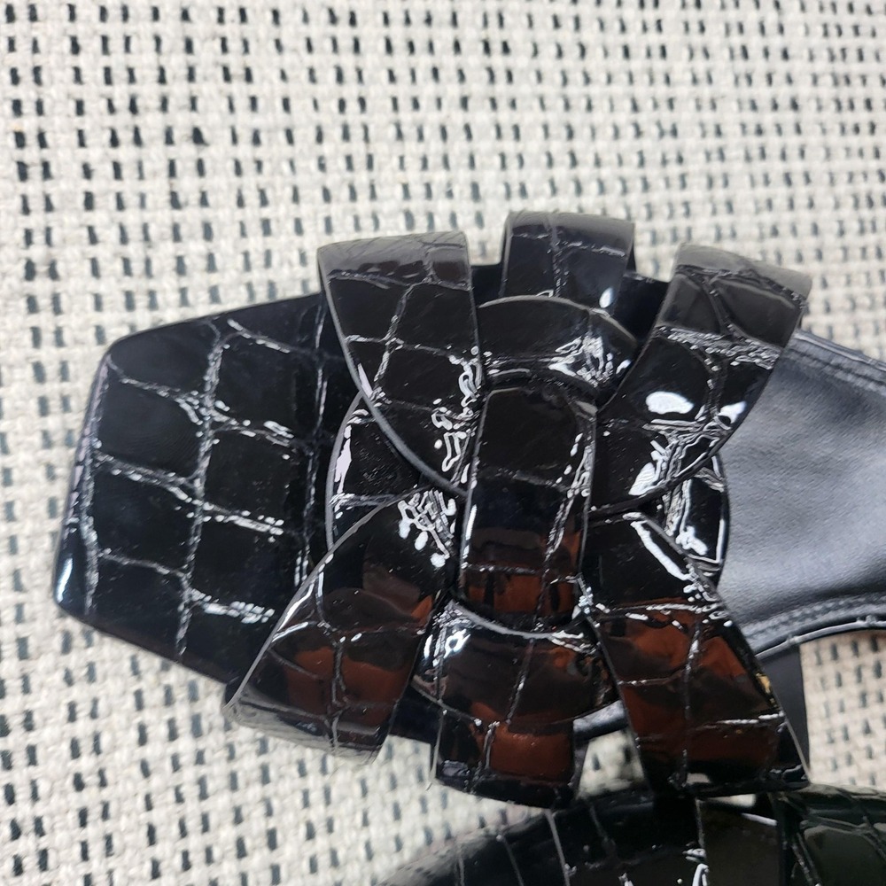 Saint Laurent Sandals Womens Size 7.5 Black Patent Leather Croc Slide Flat Italy - Picture 3 of 7